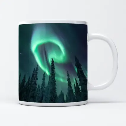 Aurora Borealis Spiral Over Snowy Forest
