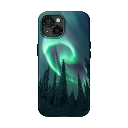 Aurora Borealis Spiral Over Snowy Forest