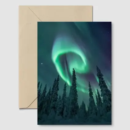 Aurora Borealis Spiral Over Snowy Forest