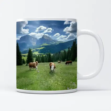 Cows Grazing Alpine Meadow Mountains Blue Sky