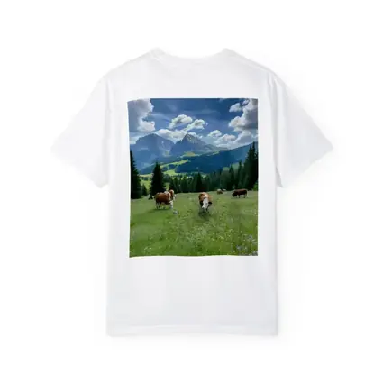 Cows Grazing Alpine Meadow Mountains Blue Sky