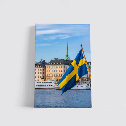 Swedish Flag Stockholm Old Town Waterfront
