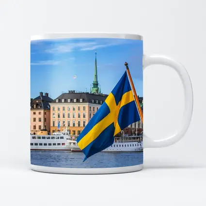 Swedish Flag Stockholm Old Town Waterfront