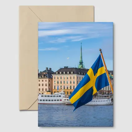 Swedish Flag Stockholm Old Town Waterfront