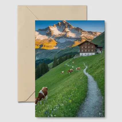 Alpine Meadow Cows Mountain Chalet Switzerland