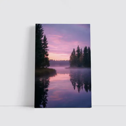 Misty Lake Forest Sunrise Pink Sky