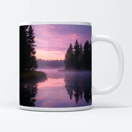 Misty Lake Forest Sunrise Pink Sky