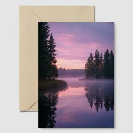 Misty Lake Forest Sunrise Pink Sky