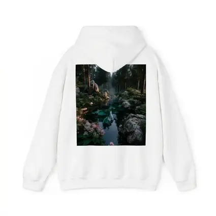 Forest River With Rocks And Pink Flowers