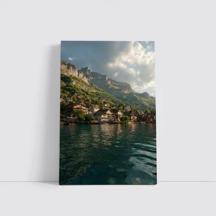 Swiss Alpine Village Lake Mountain Landscape