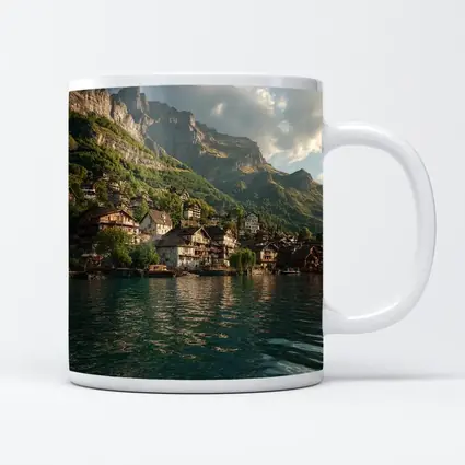 Swiss Alpine Village Lake Mountain Landscape
