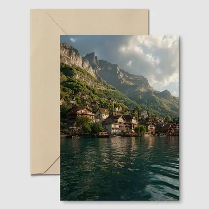 Swiss Alpine Village Lake Mountain Landscape