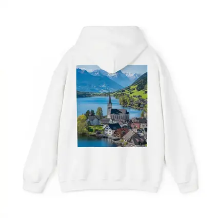 Alpine Lake Village Church Switzerland Mountains