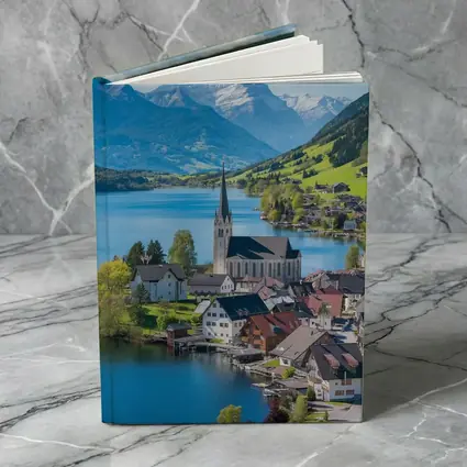 Alpine Lake Village Church Switzerland Mountains