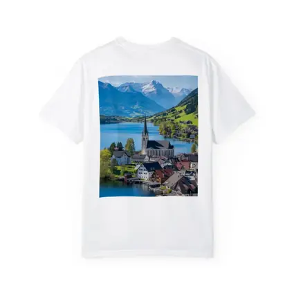 Alpine Lake Village Church Switzerland Mountains