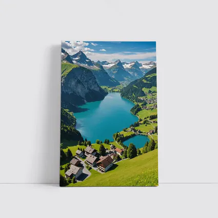 Swiss Alpine Lake Village Mountain Landscape
