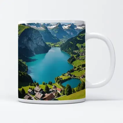 Swiss Alpine Lake Village Mountain Landscape