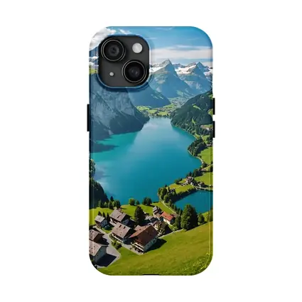 Swiss Alpine Lake Village Mountain Landscape