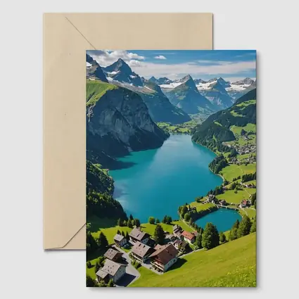 Swiss Alpine Lake Village Mountain Landscape