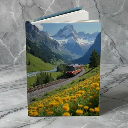 Red Train Swiss Alps Yellow Wildflowers Valley