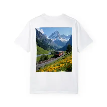 Red Train Swiss Alps Yellow Wildflowers Valley