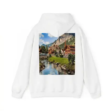 Swiss Alpine Village Stream Mountains Scenic View