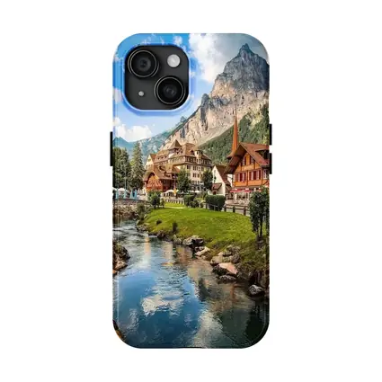 Swiss Alpine Village Stream Mountains Scenic View