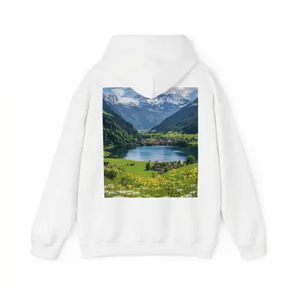 Alpine Lake Village Snow Capped Mountains Daisies