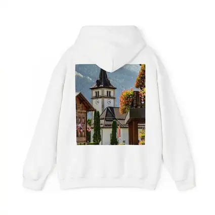 Alpine Village Church Tower Switzerland Mountains
