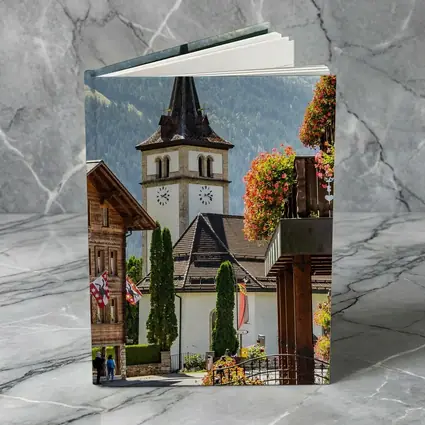 Alpine Village Church Tower Switzerland Mountains