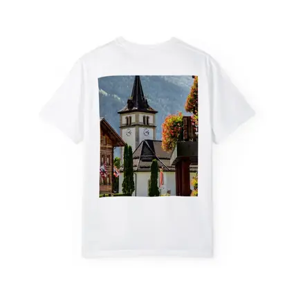 Alpine Village Church Tower Switzerland Mountains