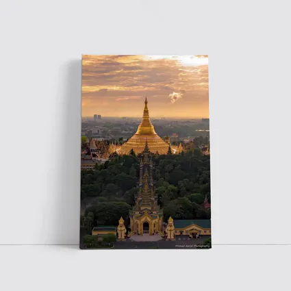 Shwedagon Pagoda Golden Sunset Aerial View