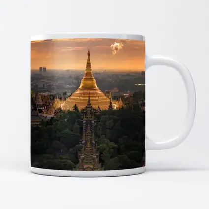 Shwedagon Pagoda Golden Sunset Aerial View