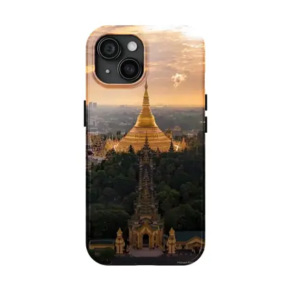 Shwedagon Pagoda Golden Sunset Aerial View