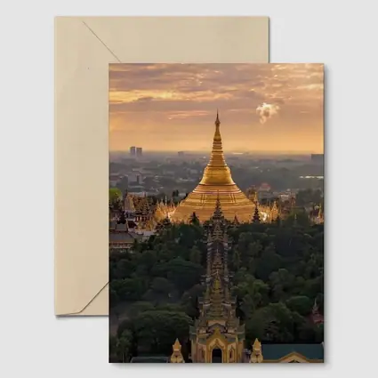 Shwedagon Pagoda Golden Sunset Aerial View