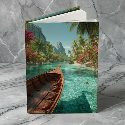 Wooden Boat Tropical Lagoon Palm Trees
