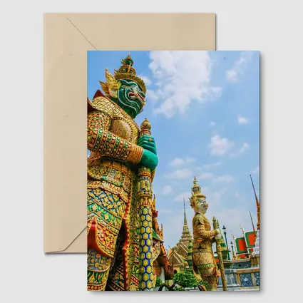 Thai Temple Guardian Statues Blue Sky