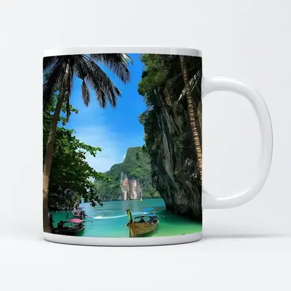 Thailand Longtail Boats Turquoise Bay Cliffs