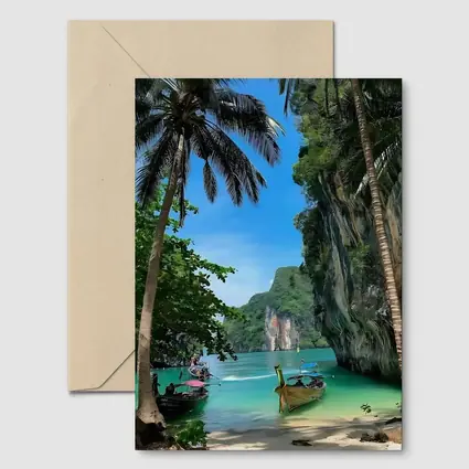 Thailand Longtail Boats Turquoise Bay Cliffs
