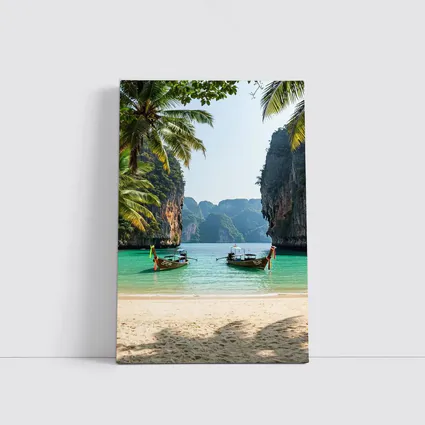 Thailand Longtail Boats Turquoise Bay Cliffs