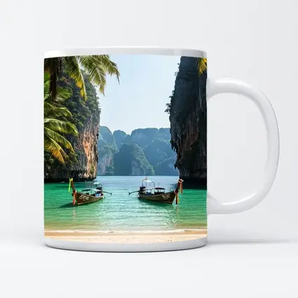 Thailand Longtail Boats Turquoise Bay Cliffs