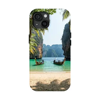 Thailand Longtail Boats Turquoise Bay Cliffs