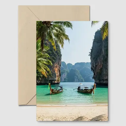 Thailand Longtail Boats Turquoise Bay Cliffs