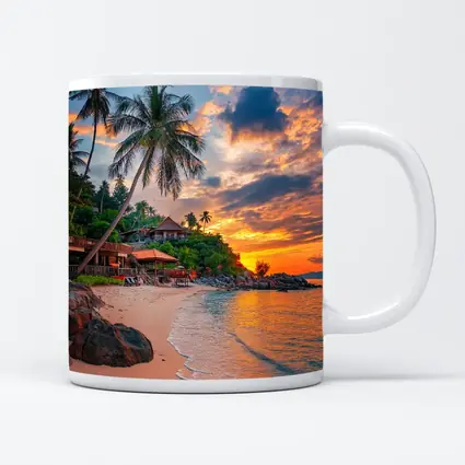 Tropical Beach Sunset Palm Trees Resort