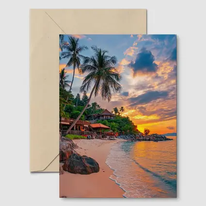 Tropical Beach Sunset Palm Trees Resort