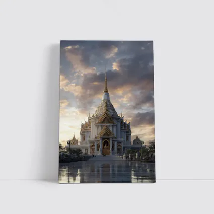 White Gold Thai Temple Dramatic Cloudy Sky
