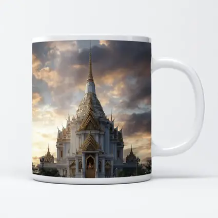 White Gold Thai Temple Dramatic Cloudy Sky
