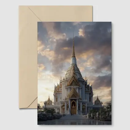 White Gold Thai Temple Dramatic Cloudy Sky