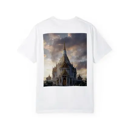 White Gold Thai Temple Dramatic Cloudy Sky