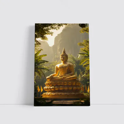 Golden Buddha Statue Tropical Forest Mountains